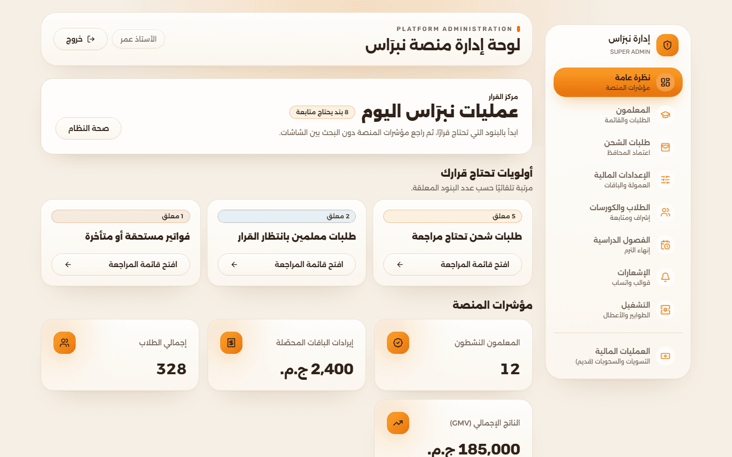 واجهة أولويات الإدارة في نبراس